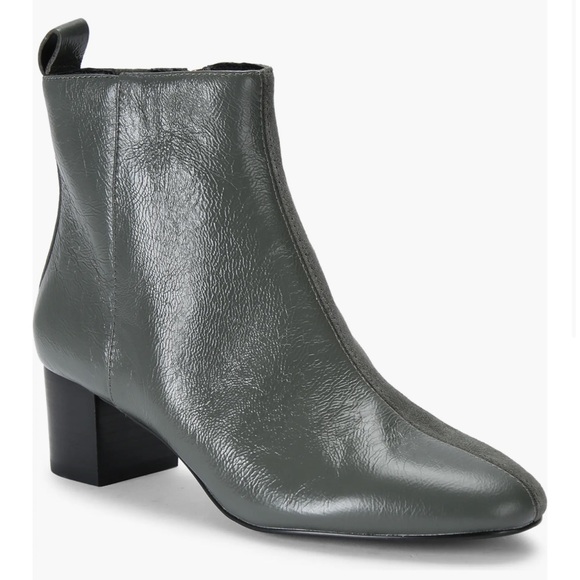 Kurt Geiger Elmer Block heel grey bootie eagle zip up pull on size 36 leather - Picture 1 of 10